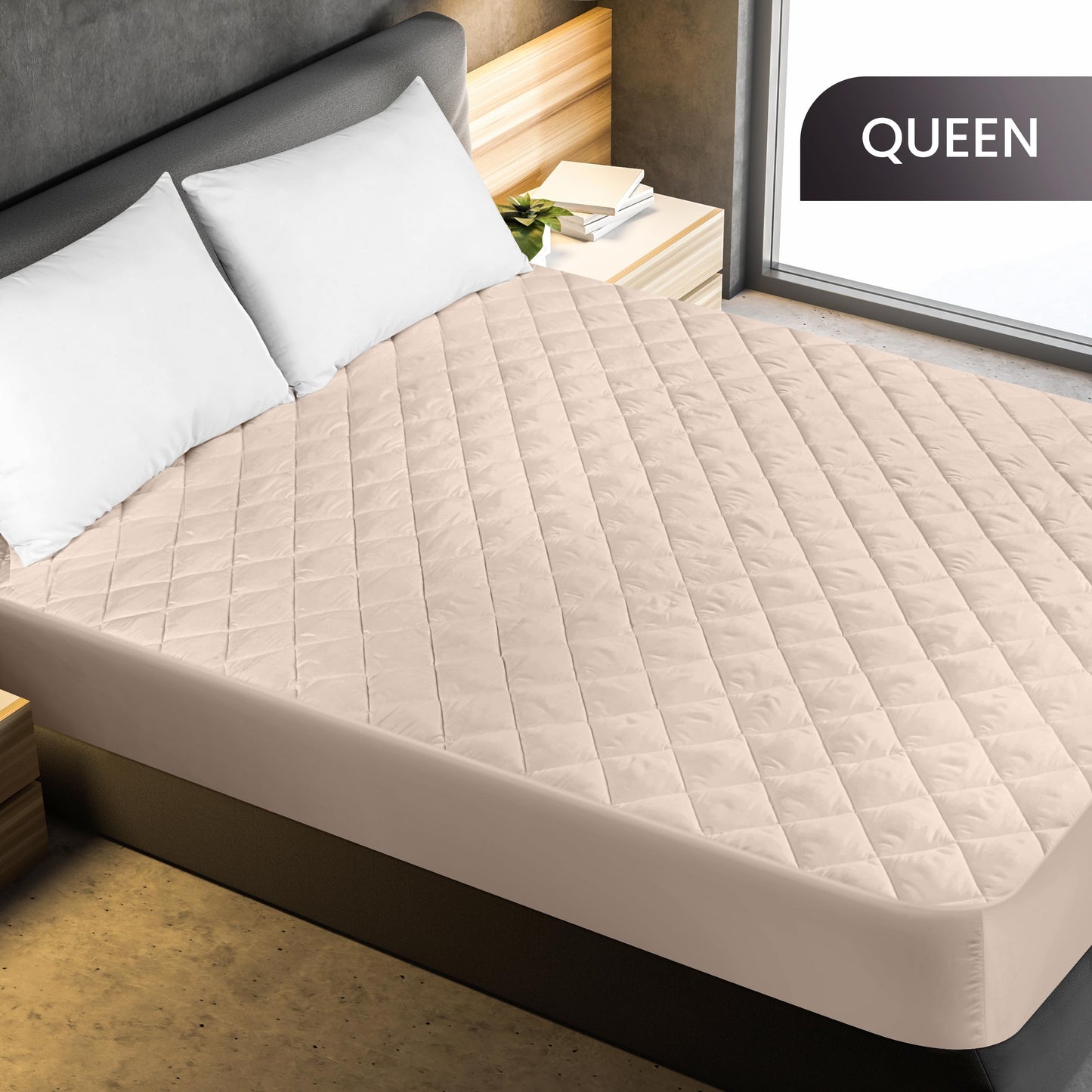 Quilted Fitted Mattress Pad, Queen Mattress Protector Topper with Deep Pocket Stretches up to 16 Inches, Machine Washable Mattress Cover by Utopia Bedding (Beige)