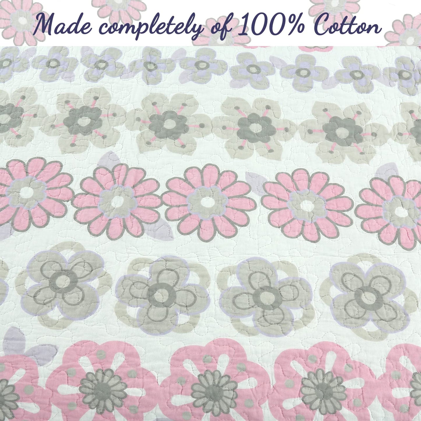 Cozy Line Home Fashions Light Purple Lavender Pink Floral 100% Cotton Reversible Quilt Bedding Set, Bedspread, Coverlet for Girls (Lilac Flower, Twin - 2 Piece)