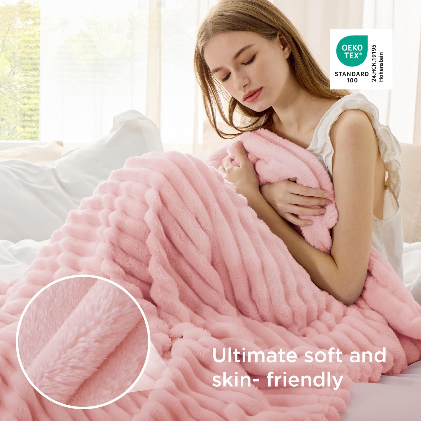 Bedsure GentleSoft Blanket for Couch & Bubble Waterproof Blanket for Couch Twin Pink 60x80inch