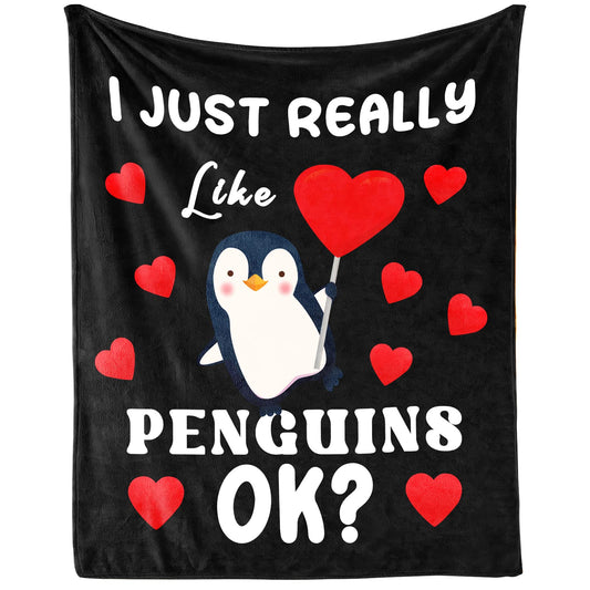 Penguin Blanket Gifts - 60"x80" Cute Throw Blanket for Adults, Kids - Black Soft Plush Blankets for Bed, Couch & Living Room