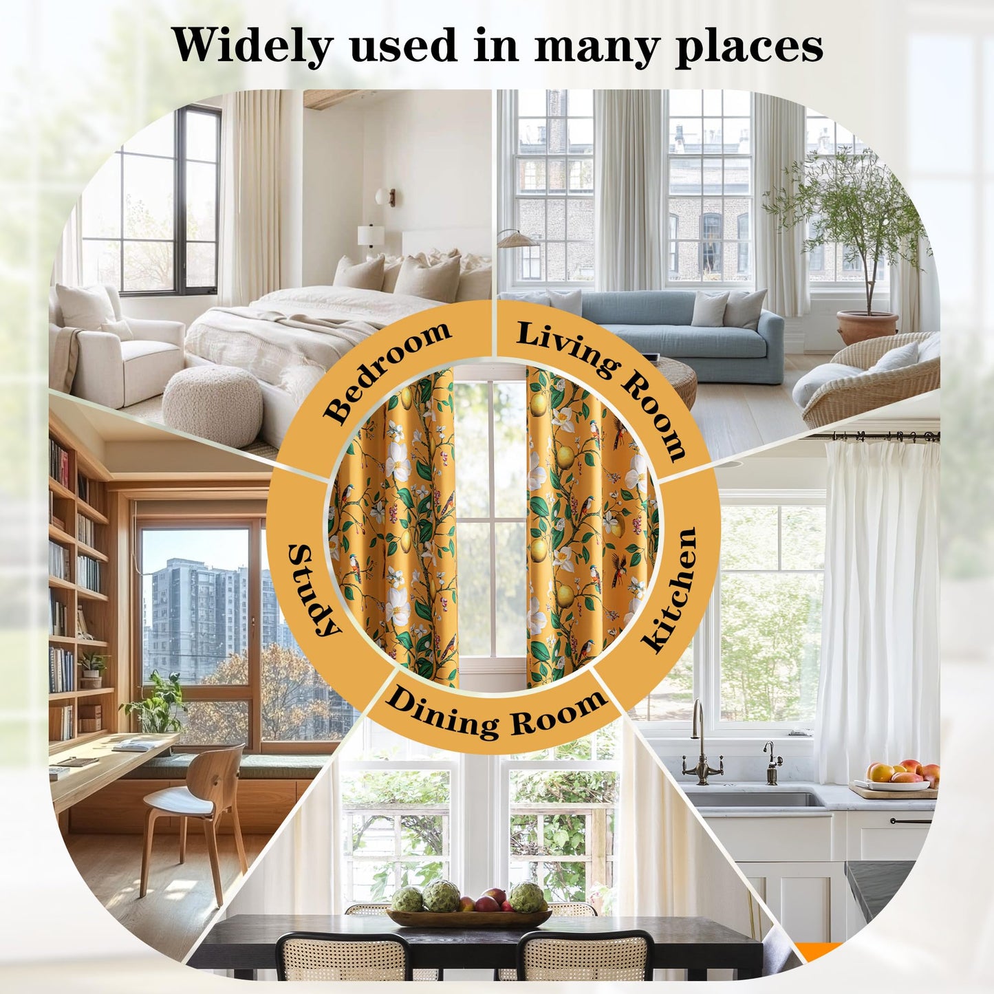 MYSKY HOME Yellow Floral Blackout Curtains 84 inch Long for Living Room Vintage Mid Century Style Lemon Hummingbird Patterned Room Darkening Privacy Drapes Grommet Bedroom Dining Room, 2 Pcs, 52"Wide