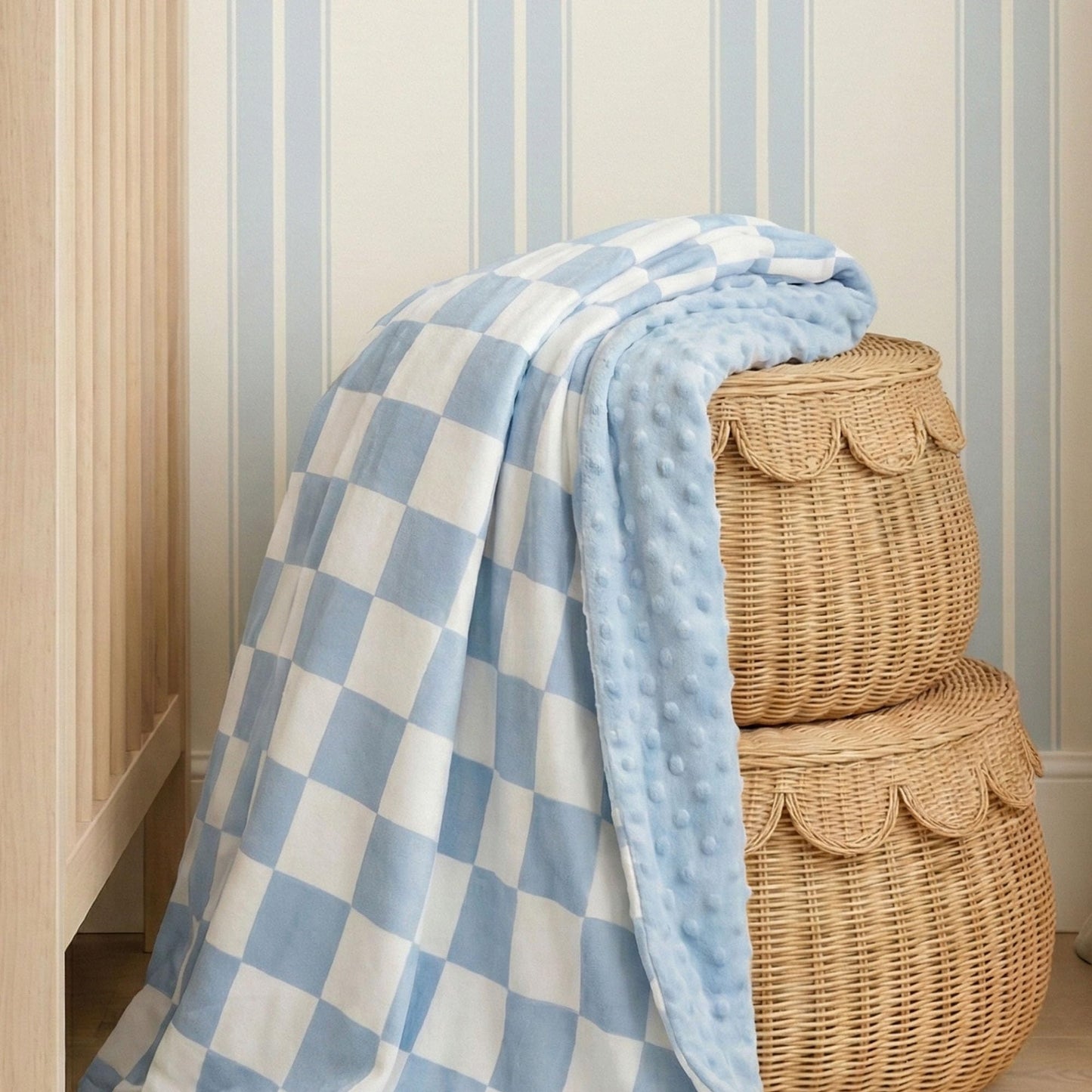 CIVARUA KIDS Checkered Baby Blanket, Nursery Minky Blanket for Boys Girls, Cozy Soft Fluffy Newborn Infant Toddler Receiving Blankets for Crib Stroller or Carseat, 30x40 Inches, Blue