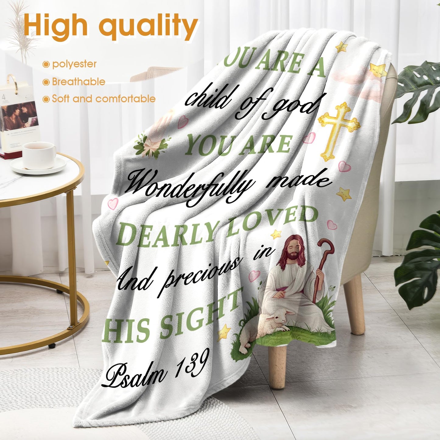 Hohoto Baptism Gifts for Women Girl, I AM a Child of God Throw Blanket for Kids Teenagers, Christian Religious Birthday Catholic Spiritual Present for Bedroom Decor 50"x60"