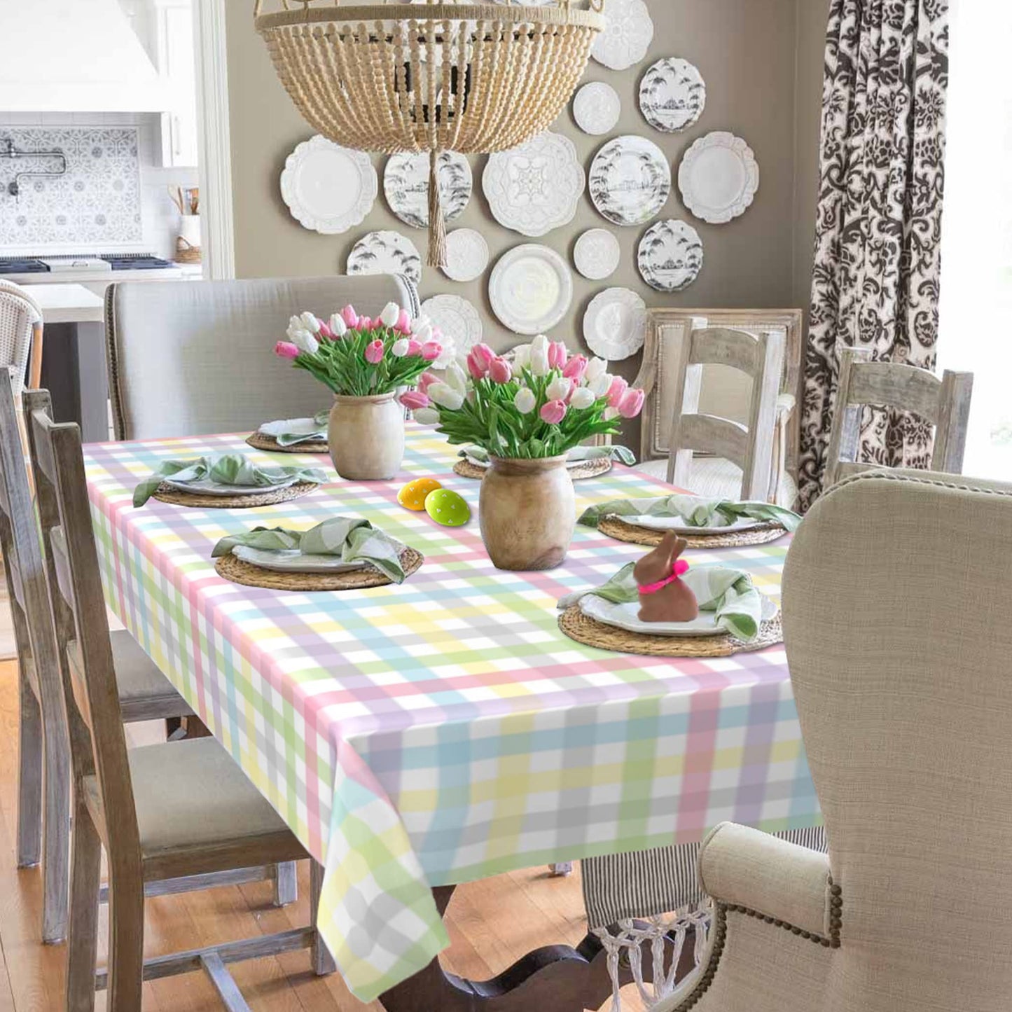 SuQKXCo Pastel Plaid Tablecloth 60 x 84 Inch Rectangle, Waterproof Polyester Table Cover for Kitchen Dining Table, Farmhouse Checkered Tablecloth for Indoor Outdoor Home Decor