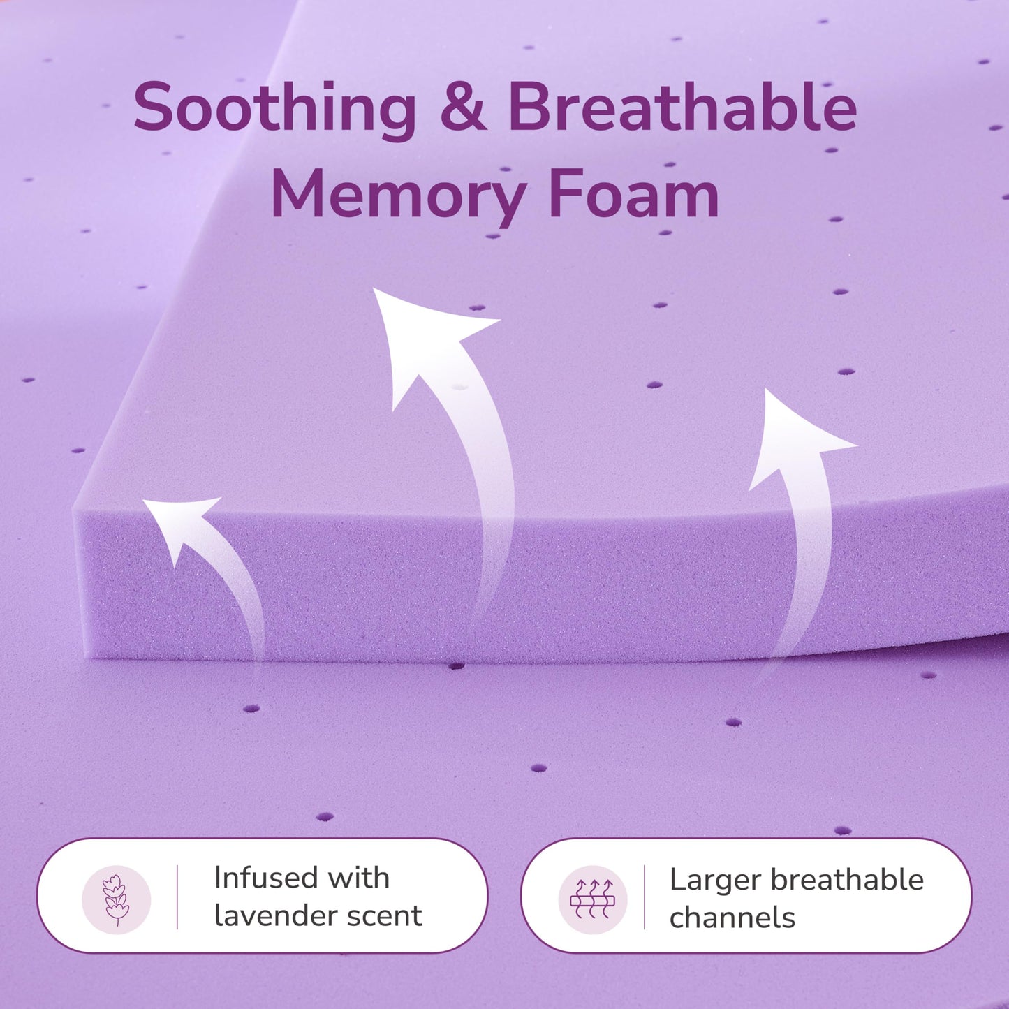 3 Inch Queen Lavender Infusion Memory Foam Mattress Topper for Relaxing Sleep, Ventilated & Pressure Relieving, CertiPUR-US Certified, Medium Firm Topper in a Box, Queen Size, 60"x80"