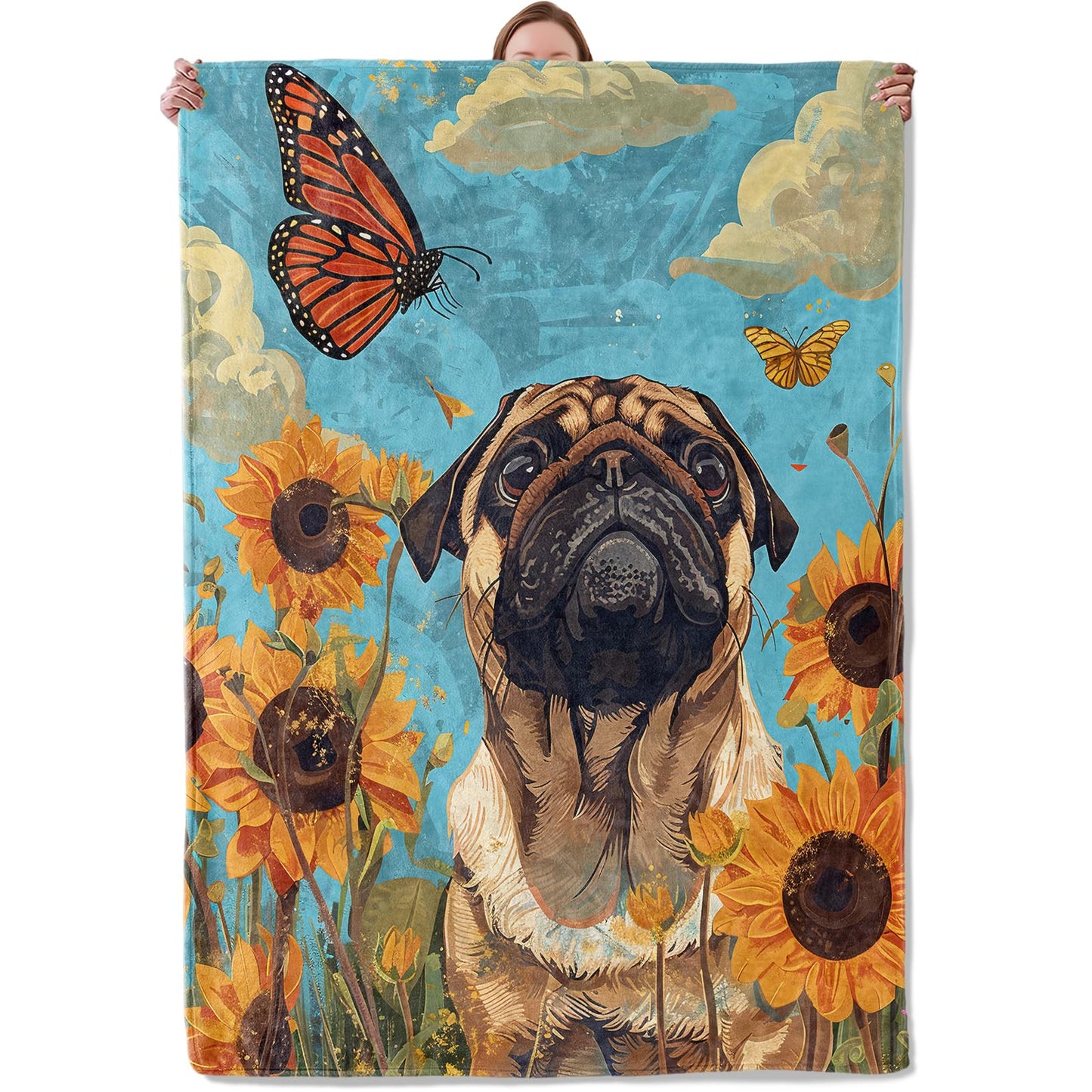 Pug Dog Theme Blanket Gifts for Women Girls, Soft Warm Lightweight Flannel Throw Blankets for Living Room Home Sofa Travel Decor 50" x 60"