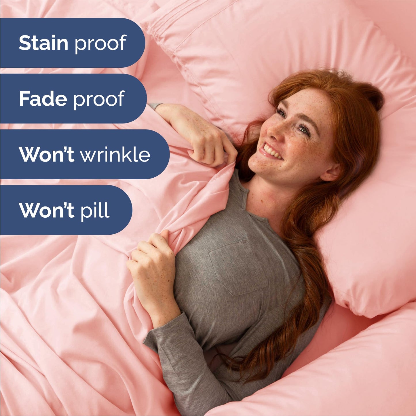 Queen Size 4 Piece Sheet Set - Comfy Breathable & Cooling Sheets - Hotel Luxury Bed Sheets for Women and Men - Deep Pockets, Easy-Fit, Soft and Wrinkle Free Sheets - Baby Pink Oeko-Tex Bed Sheet Set