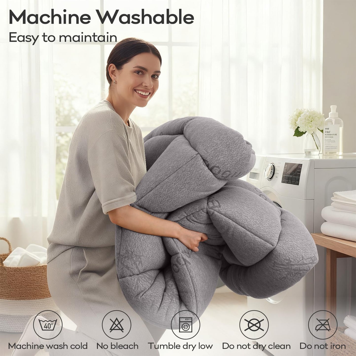 OLANLY Queen Mattress Topper, Bamboo Viscose Cooling Pillow Top Mattress Pad, Soft Plush Down Alternative for Firm Mattress, Back & Hip Pressure Relief, Machine Washable, Deep Pocket, Light Gray