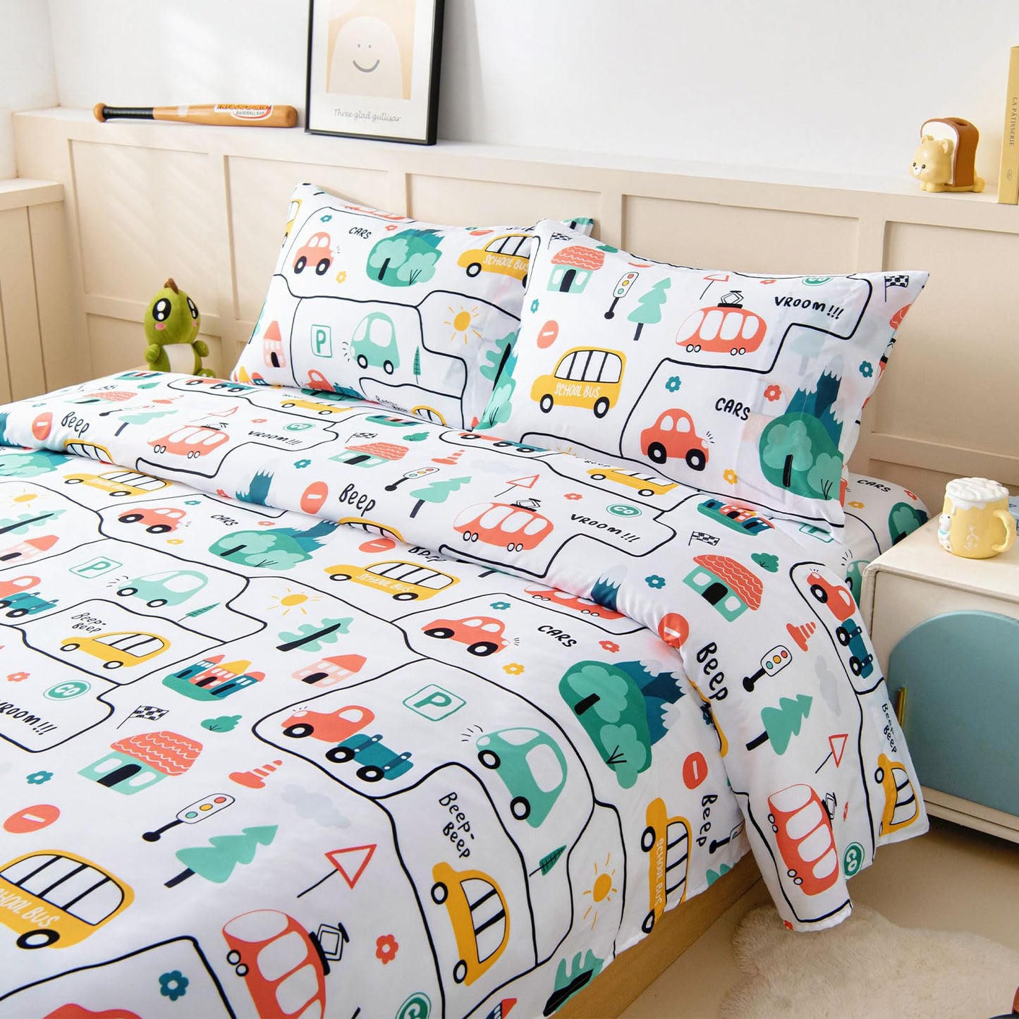 Swiftify Twin Bed Sheets Set for Boys, 3-Piece Bed Sheet Set for Toddler, Soft Brushed Microfiber Bedding, Deep Pocket, Wrinkle & Fade Resistant, Fun Car