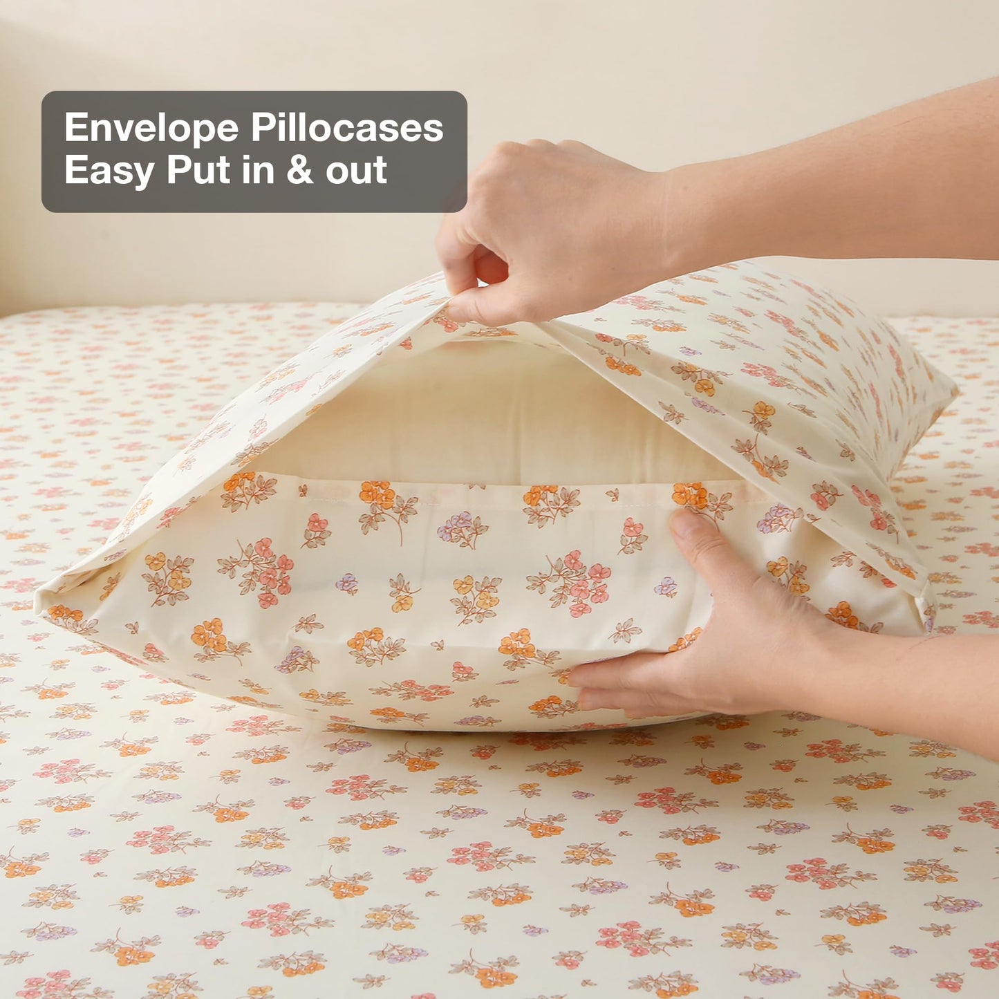 Viviland Floral Queen Sheet Set - 4 Piece Vintage Lavender Flower and Leaves Patterned Bed Sheets - Soft, Breathable Microfiber Sheets with Deep Pocket, Non-Slip Fitted Sheets & Pillowcases