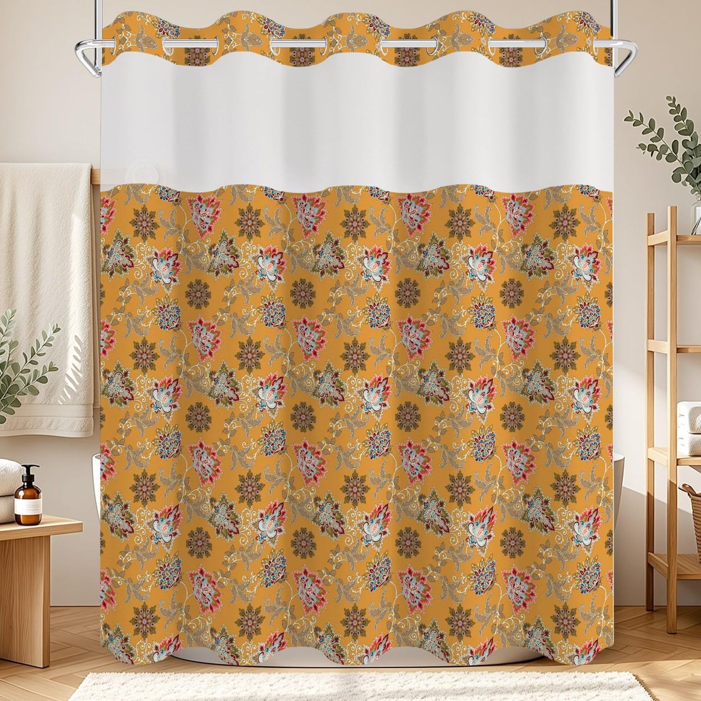NAEMBCU No Hook Shower Curtain with Snap in Liner Set FYLX00238