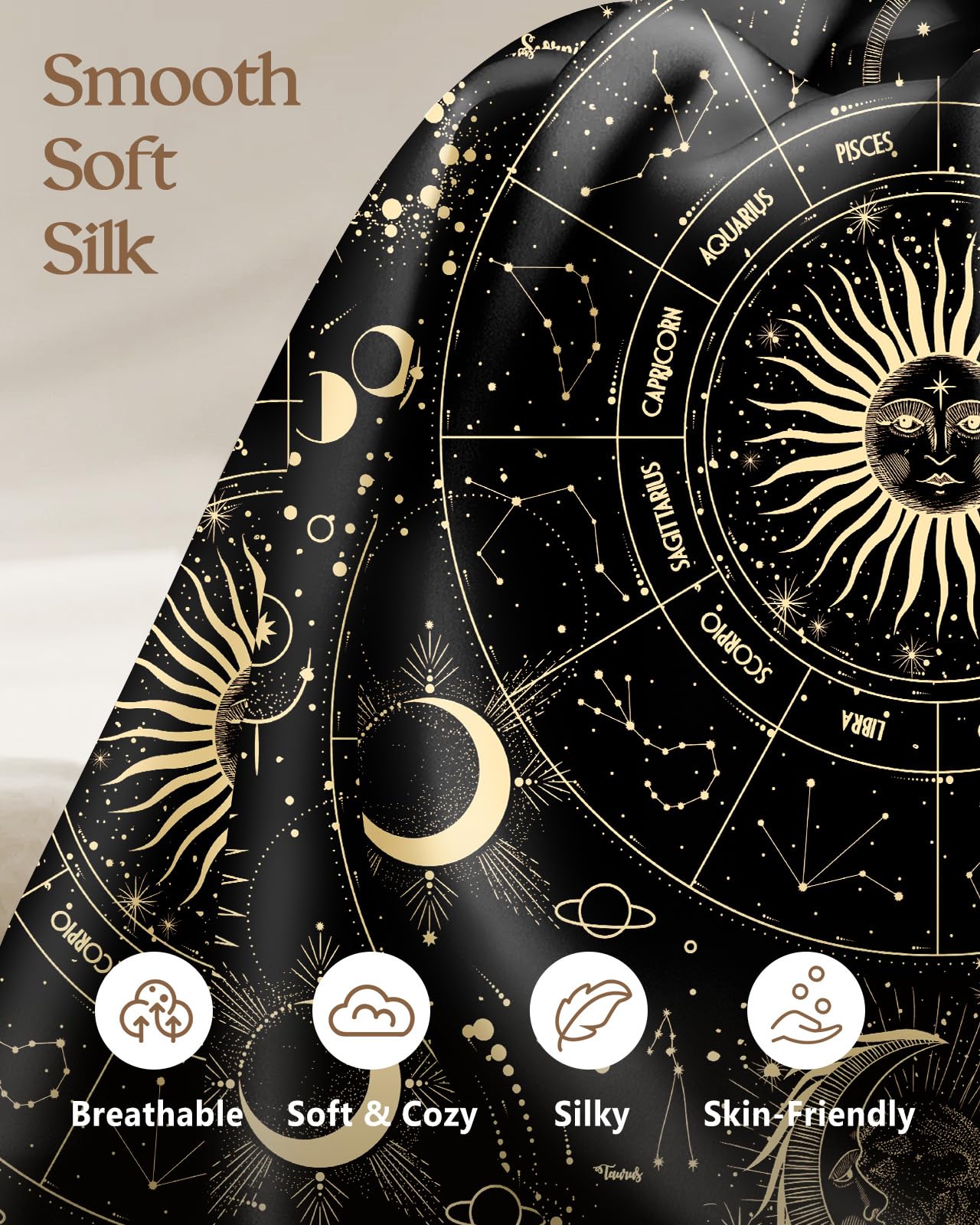 Miss Adola 2 Pack Mulberry Silk Pillowcase for Hair and Skin - Standard Size 20 x 26 Inches with Hidden Zipper Sun Moon 19 Momme Soft Sleeping Silk Pillow Case for Women, Moms