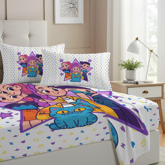 Allenjoy Cute Korean Anime Hunter Sheets Set with Fitted Sheet, Flat Sheet and 1 Pillowcase for Girls Teens Women Fans Daughter Bedding Bedroom Nursery Room Decor, Machine Washable Durable Twin Size