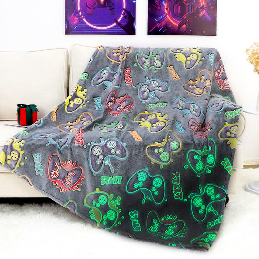 OHOIT Gamer Gifts for Teen Boys, Glow in The Dark Gaming Blanket for Kids, Graduation Gifts for 8 9 10 11 12 Year Old Boys, Game Room Decor for Men Son Boyfriend Birthday Christmas 50"x60"