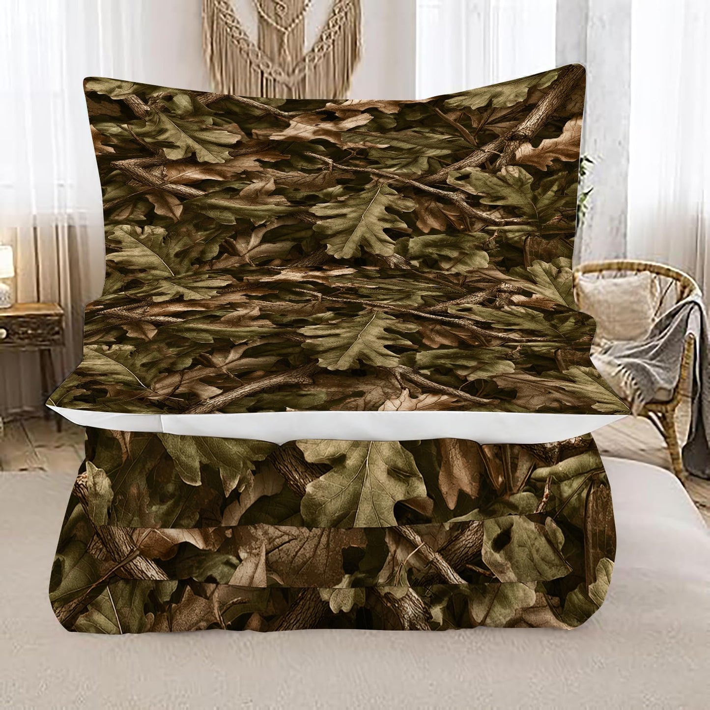EDGZKO Brown Camo Comforter Set, Queen Size Camouflage Bedding Set for Kids Teens Adults, Rustic Tree Leaves Quilt DuvetBreathable Bed Set, Woodland Bedroom Decor 1 Comforter & 2 Pillowcases