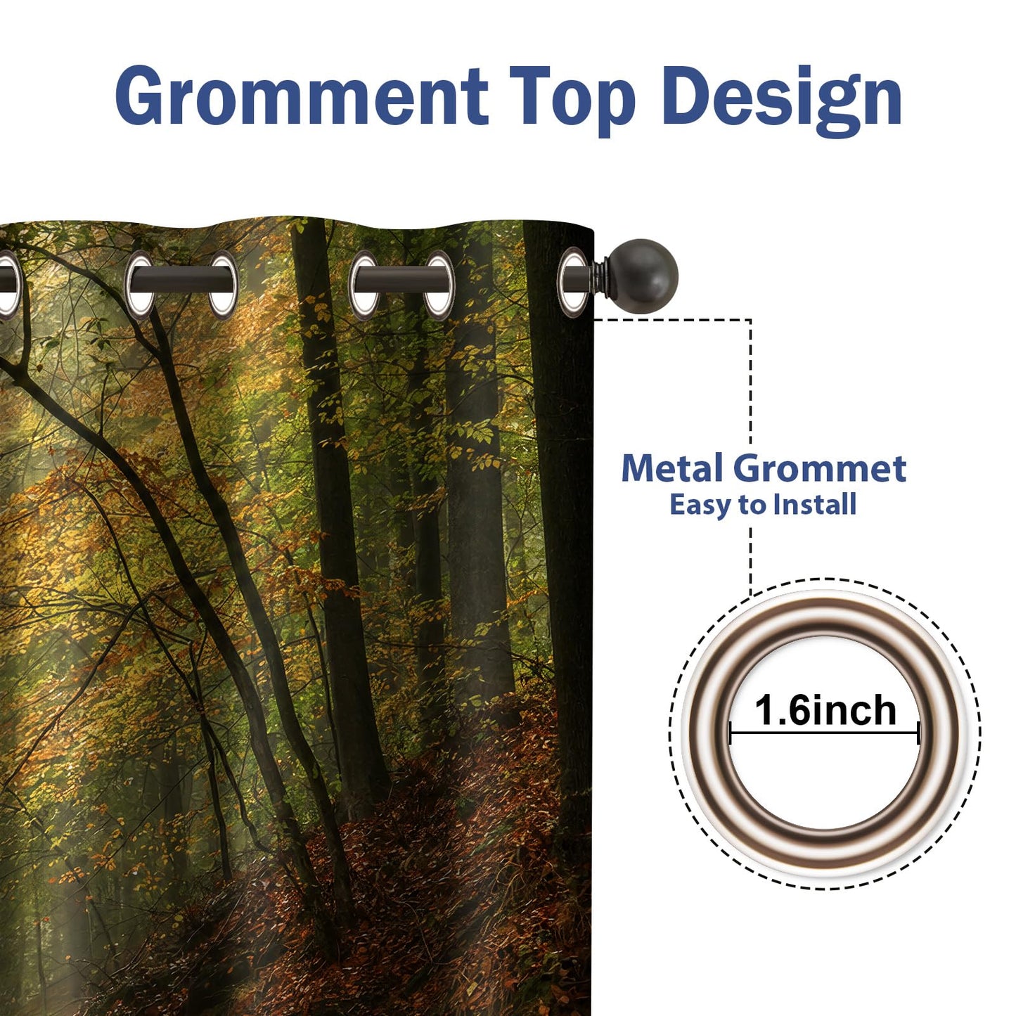 Jekeno Mountain Forest Blackout Curtains Misty Foggy Nature Scenery Mountain Woodland Trees Landscape Grommet Top Drapes Decor Bedroom Living Room Darkening Window Treatments 2 Panels Set, 52"x 84"