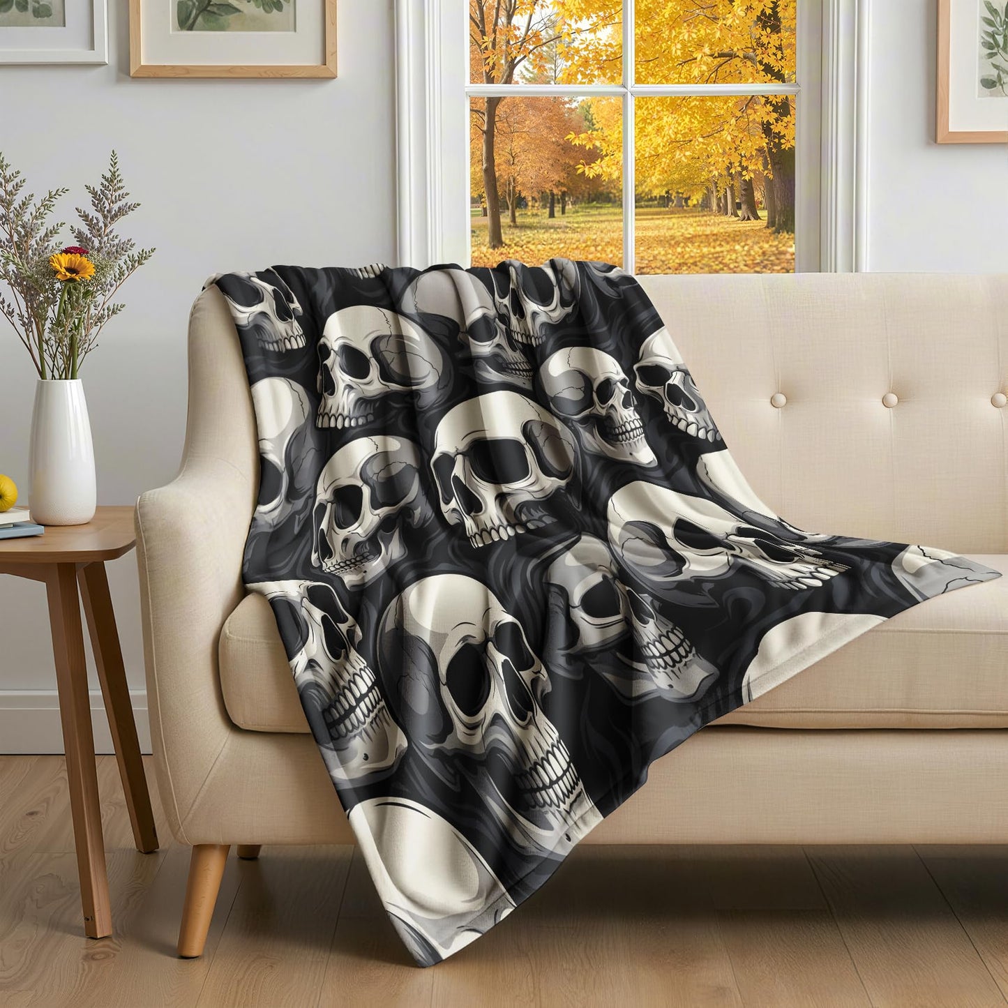 GEDAEUBA Skull Blankets for Adults - Halloween Gothic Skeleton Fleece Blanket Full Size, Soft Cozy Blankets & Throws for Couch, Bed, and Sofa, 84x90 inches