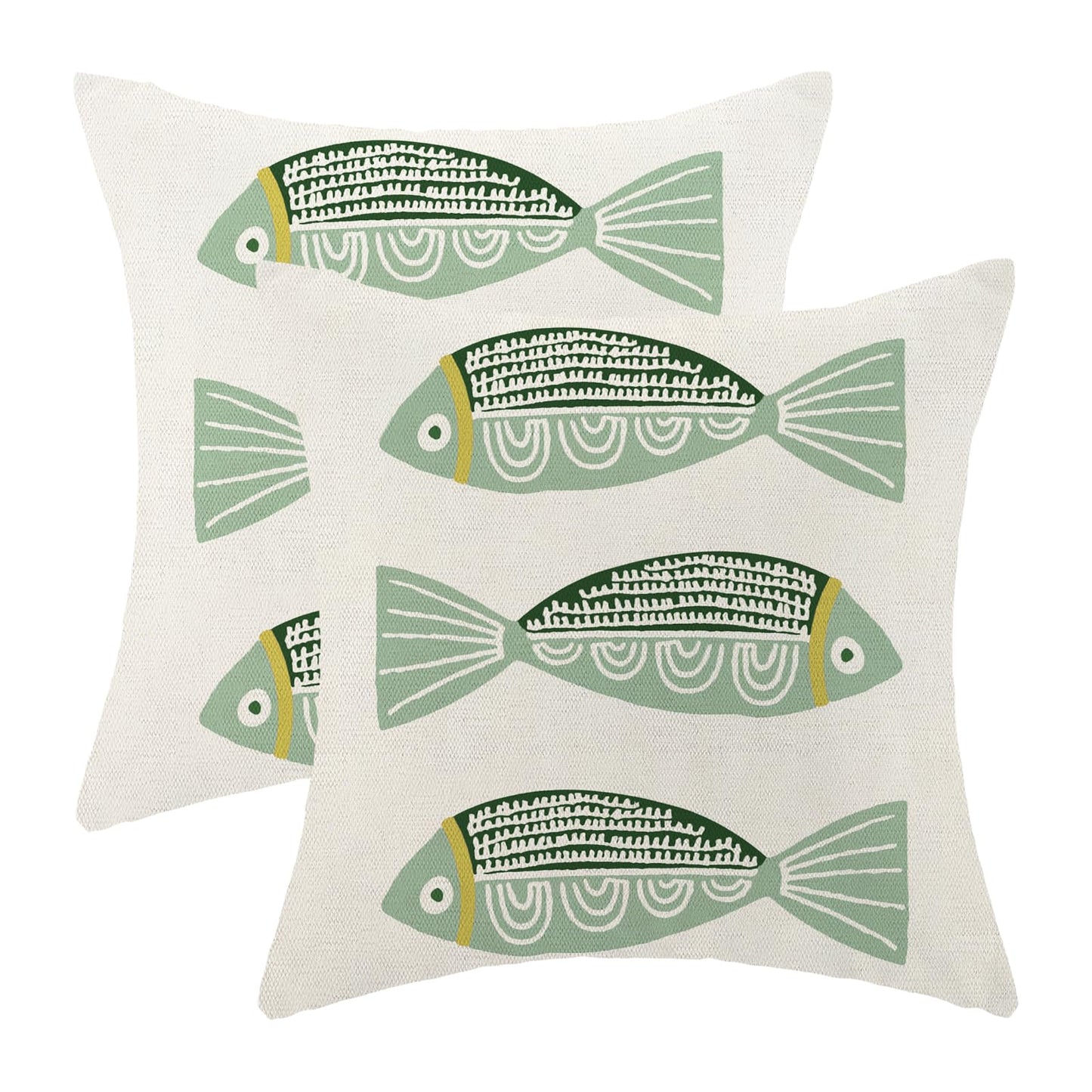 OFIRD Coastal Pillow Covers 18 x 18 Inch Set of 2,Ocean Beach Green Fish Throw Pillows Summer Nautical Outdoor Decorative Pillow Cases Square Farmhouse Cushion Case for Couch Sofa Decoration