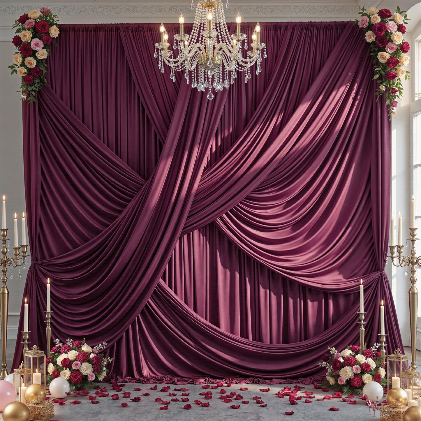 10ft×12ft Burgundy Backdrop Curtains for Wedding Parties, 2 Panels Wrinkle Free Polyester Photo Backdrop Drapes Back Drop Cloth for Birthday Photography Background