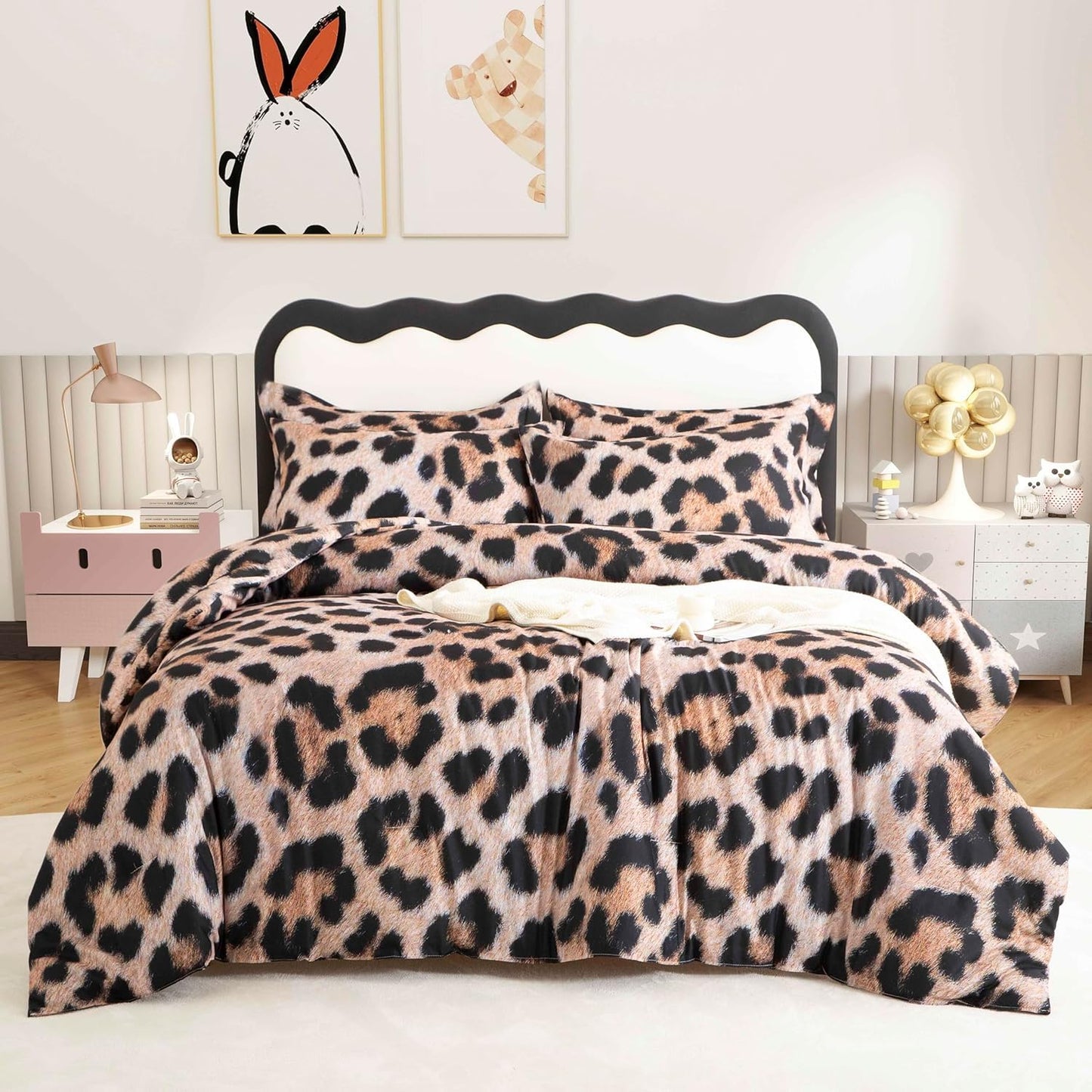SDY Leopard Twin Size Comforter Set, Luxury Soft Bed in a Bag Twin 5 Pieces, All Season Bedding Set with Comforters, Sheets, Pillowcase & Sham