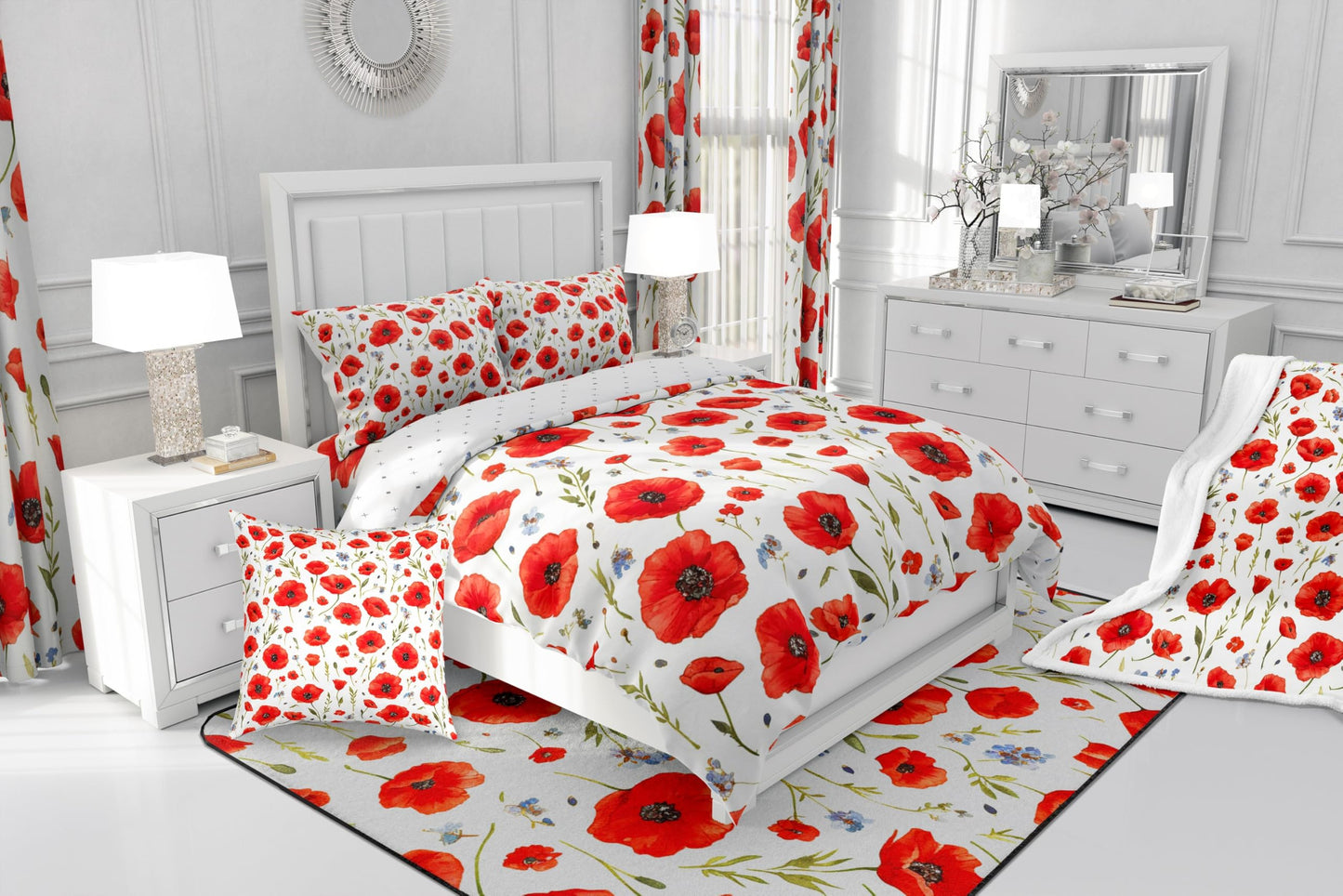 Feelyou Red Poppy Fuzzy Blanket Throw 50"x60" Floral Flower Blossom Printed Flannel Fleece Throw Blanket Botanical Branches All Season Bed Blanket Spring Garden Plush Blanket