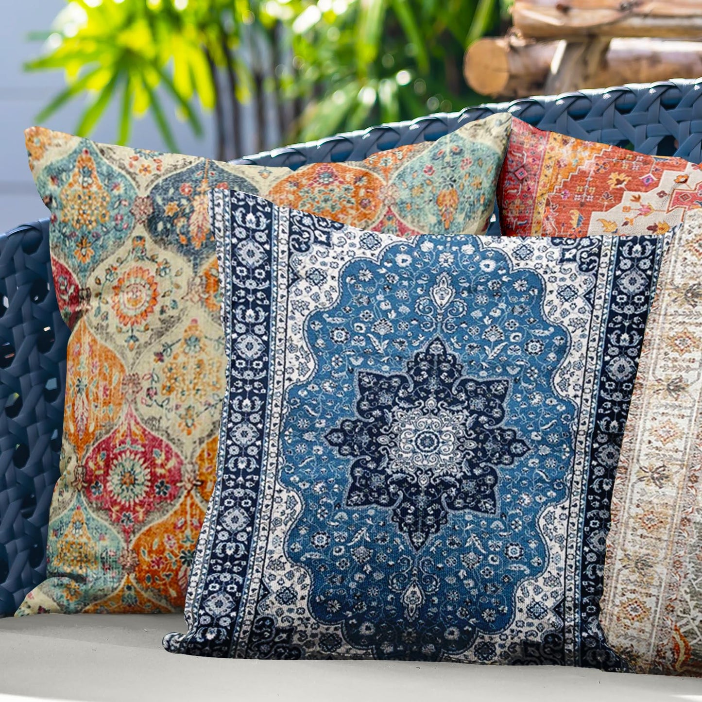ZSYTZL Boho Throw Pillow Covers 18x18 inch Set of 2,Soft Pillowcases Bohemia Carpet Printing Pattern Decorative Sofa Living Room Bed Square Pillow Case Cushion Cover-Purple
