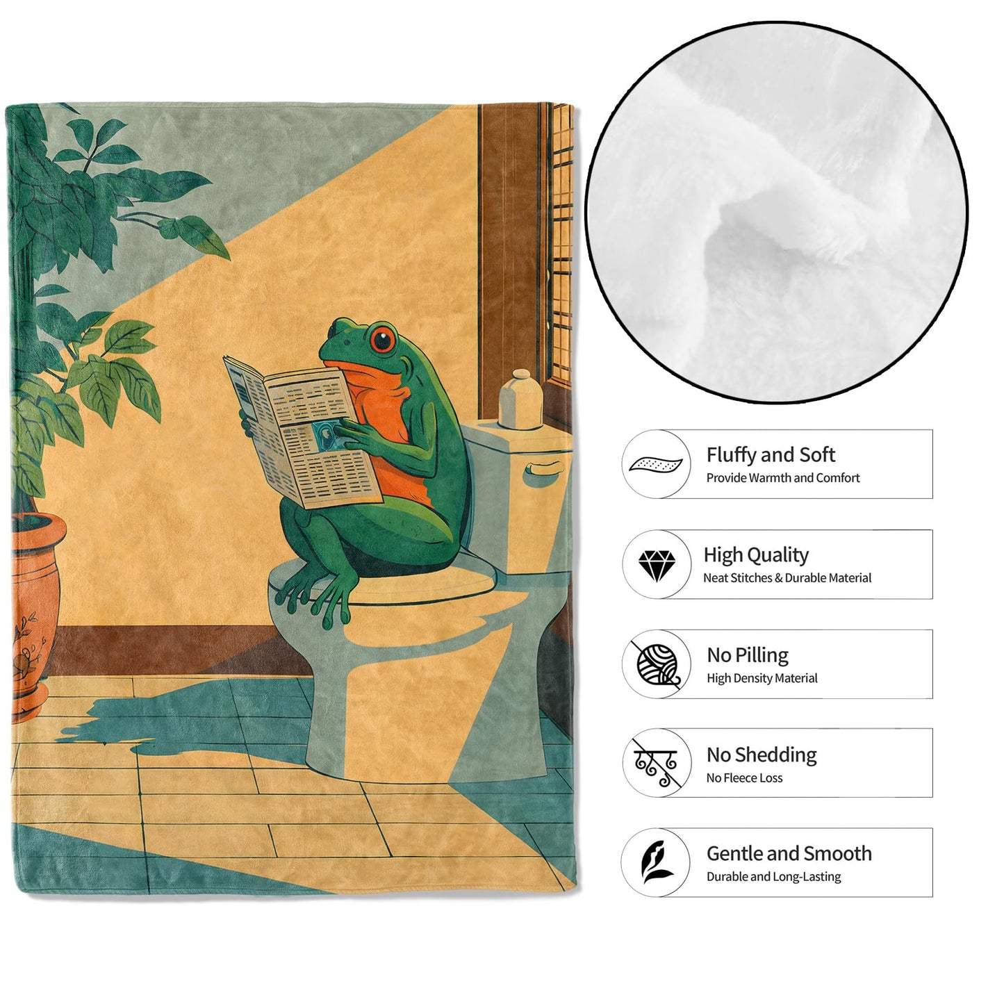 MIEPOS Funny Frog Newspaper Blanket Soft Lightweight, Retro Humor Style Flannel Throw Blankets for Couch Sofa Camping Office Travel Home Bedroom Decor, Women and Reading Lovers Gifts 60"X50"