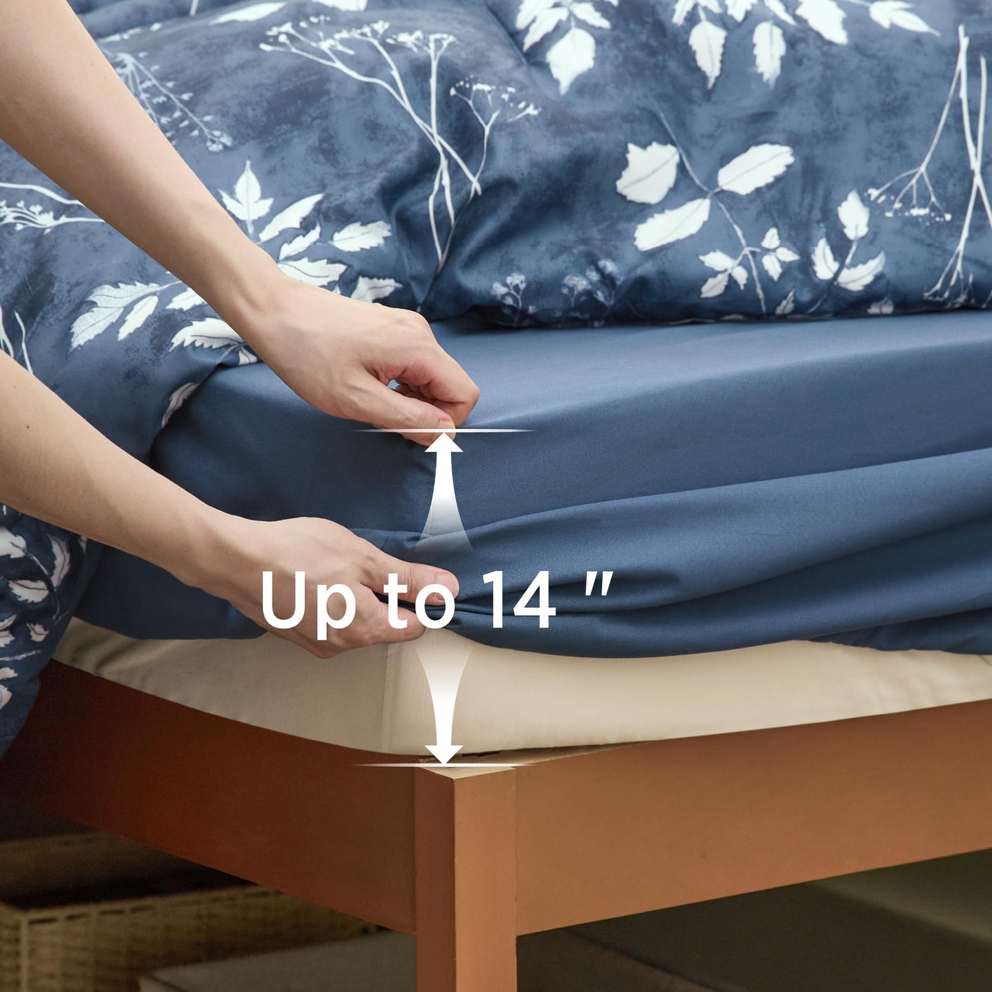 Bedsure Navy Twin XL Comforter Set - 5 Pieces Floral Bedding Sets Twin XL Bed in a Bag with Reversible Botanical Flowers Comforter, Sheets, Pillowcase & Sham