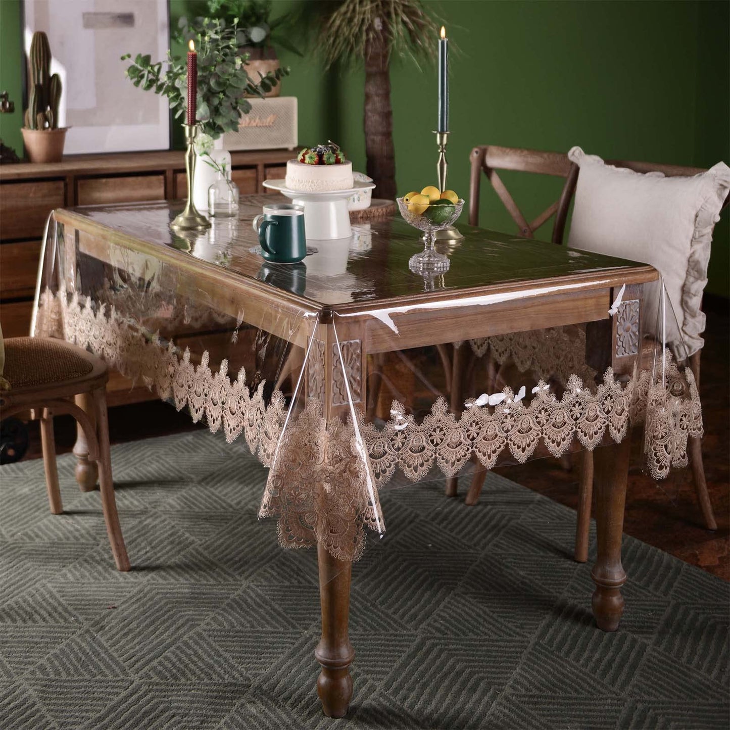 SUTAVIA Vinyl Tablecloth 100% Waterproof lace Tablecloth Environmentally PVC Oil Proof Table Protector Oblong Transparent TableCover for Home Dining Table Parties(Gold, 60"x84")