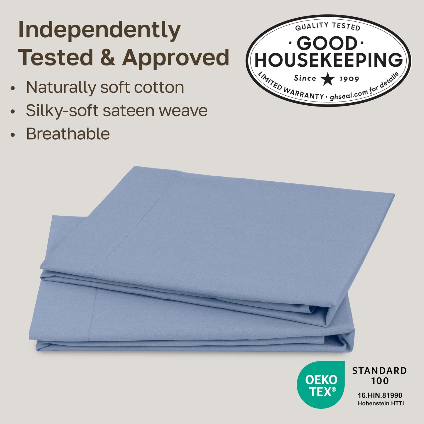 California Design Den 100% Cotton Pillowcases Standard Size Set of 2, Soft Sateen Weave Cotton Pillowcases (Standard/Queen, Blue Hydrangea)