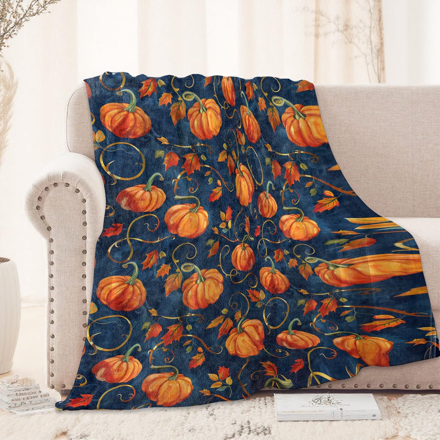 Pumpkin Blanket 50X60 in, Flannel Throw Blankets for Travel Camping Sofa Living Room Decor, Lightweight Cozy Soft Fuzzy Gifts for Women Adults Kids
