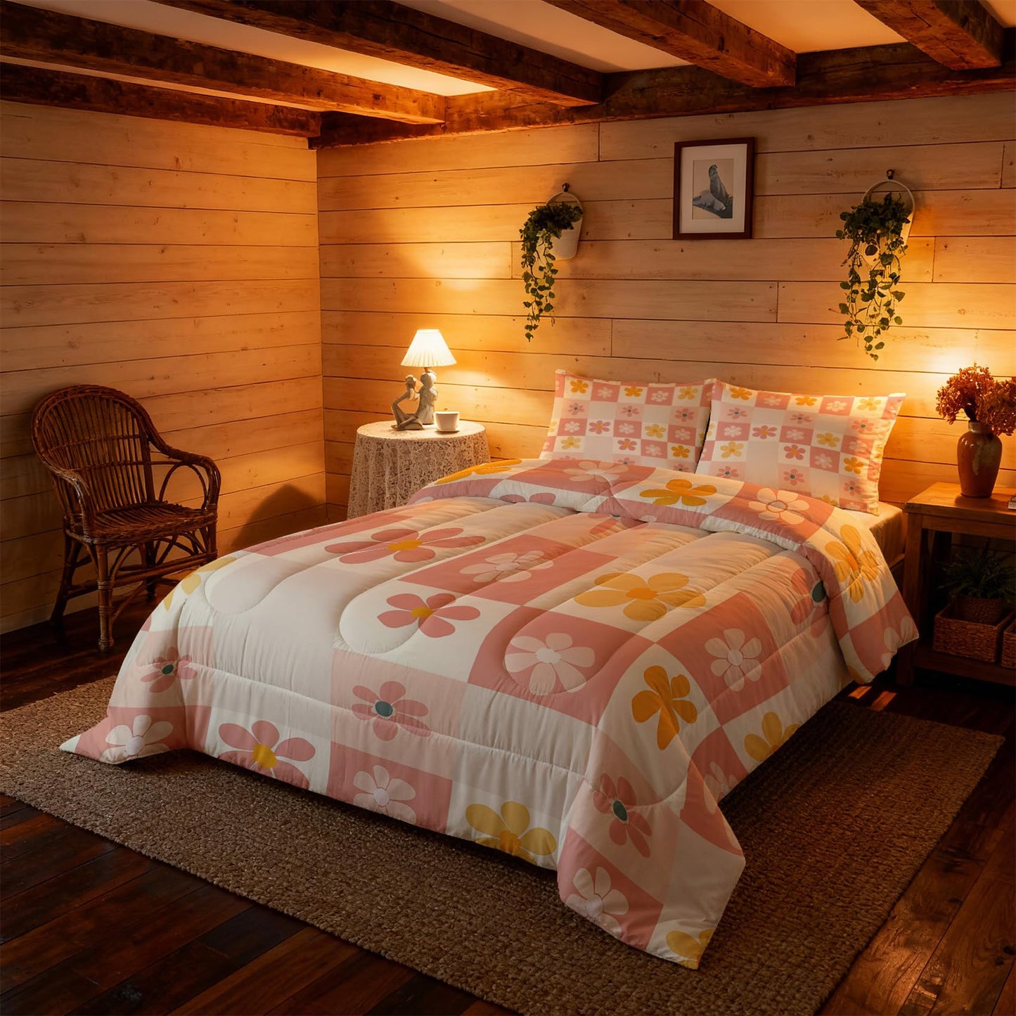 TANCAPRIUM Retro Floral Comforter Set Twin - 70s Flower Bedding Set & 2 Pilow Cases for All Season - Soft Reversible Down Alternative 3 Piece. Retro Bedrom Decor