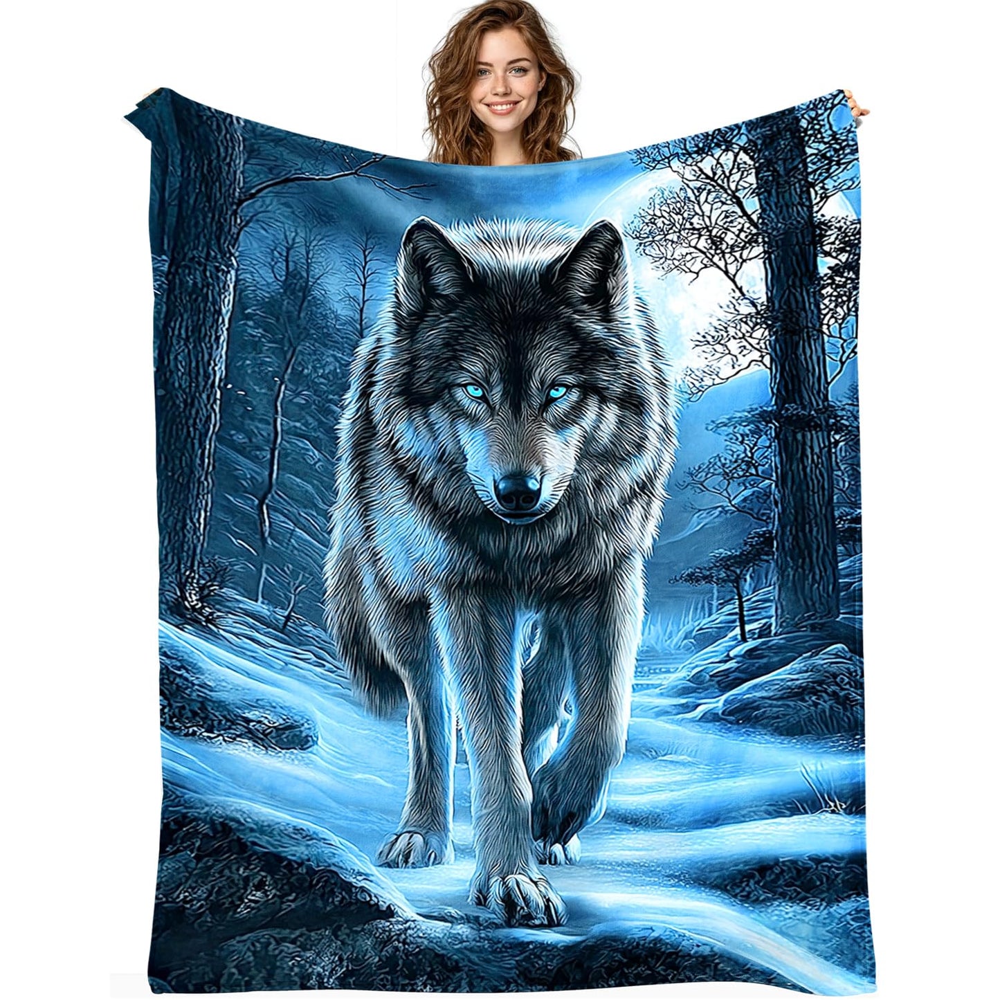 Wolf Blanket Wolf Decor Cozy Animal Throw Super Soft Plush Flannel Fleece Blanket Gift for Kids Adults Men Women Ultra Warm & Lightweight Flannel, 60"X50"