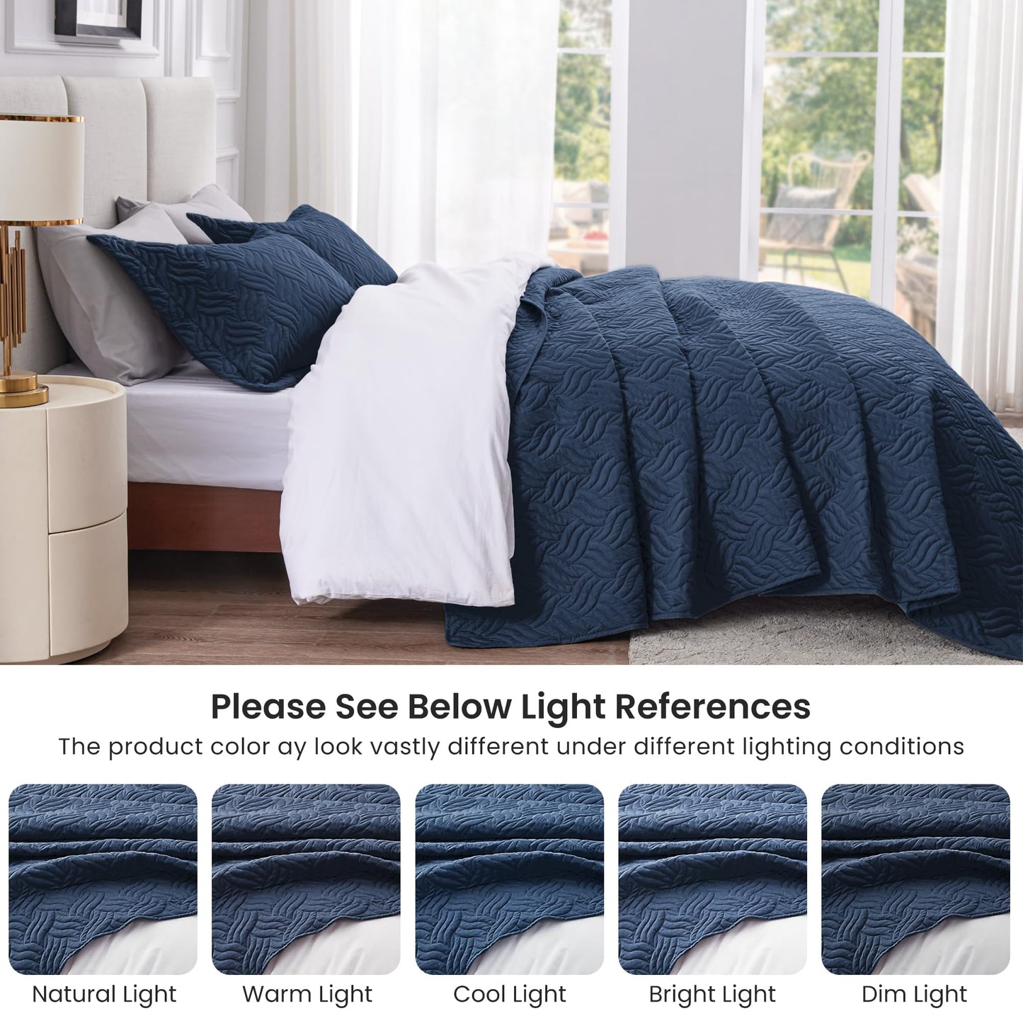Love's cabin Twin Quilt Set Navy Blue Bedspreads - Soft Bed Summer Lightweight Bedspread Comforter - Modern Style Wave Pattern Coverlet for All Season - 2 Pieces (1 Quilt, 1 Pillow Sham)