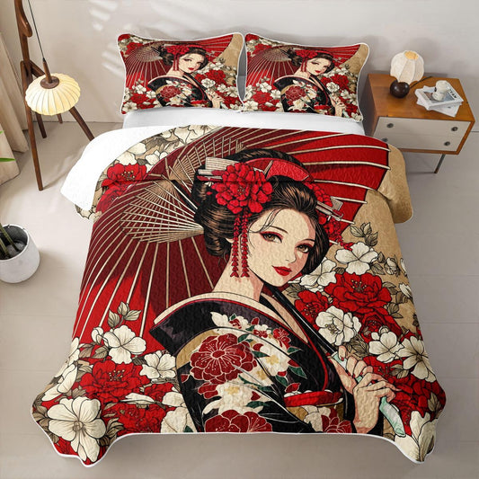 Erosebridal Geisha Quilt Twin Size - Japanese Bedspread Traditional Geisha Bed Coverlet with 1 Pillowcase