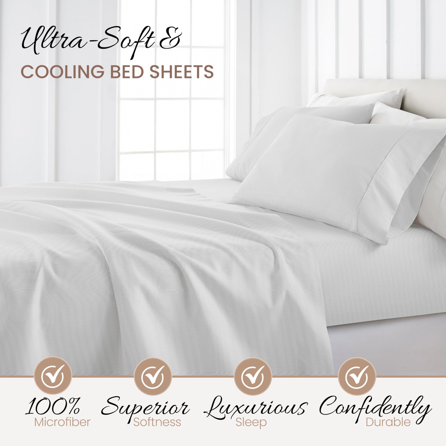 Linen Market 4 Piece Full Bedding Sheet Set (Light Gray Pinstriped) - Sleep Better Than Ever with These Ultra-Soft & Cooling Bed Sheets for Your Full Size Bed - Deep Pocket Fits 16" Mattress