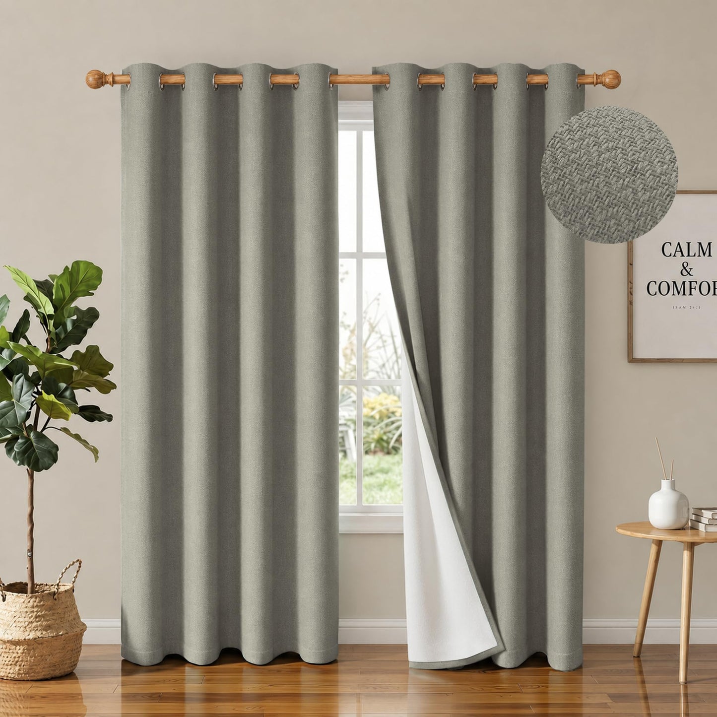 SABALANICA 2 Panels 100% Blackout Linen-Textured Curtains, Thick Thermal Insulated Grommet Drapes with Subtle Herringbone Weave, Luxury Decor for Bedroom/Living Room, 54 x 84 Inches, Grey