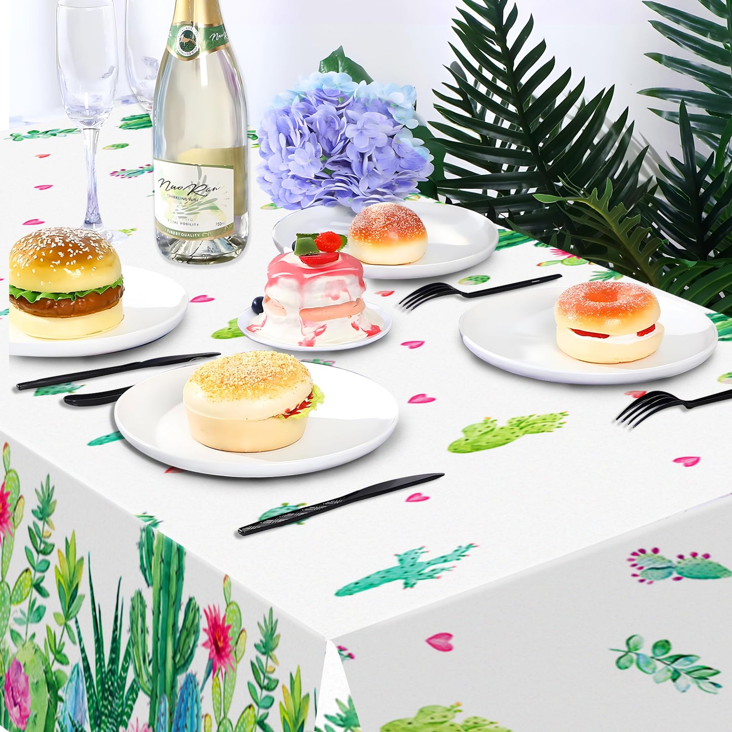 CC HOME 1Pc Succulent Cactus Party Plastic Tablecloth 54 x 87 Inch Long Table Cover, Plants Cactus Party Tablecover for Succulent Theme Kids Baby Shower Birthday Dinner Picnic Kitchen Event