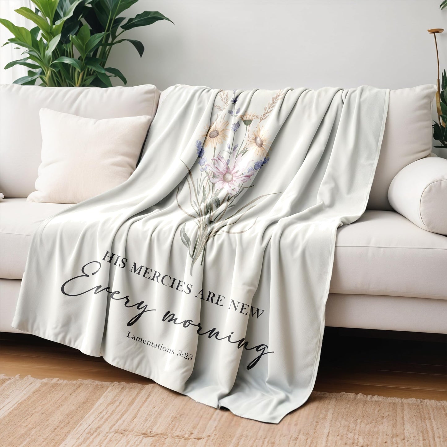 VRW His Mercies are New Every Morning Christian Blanket, Boho Floral Christian Bible Verse Flannel Throw Blankets for Women, Religious Prayer Hug Blankets for Bedroom Living Room Couch Sofa,50x60 Inch