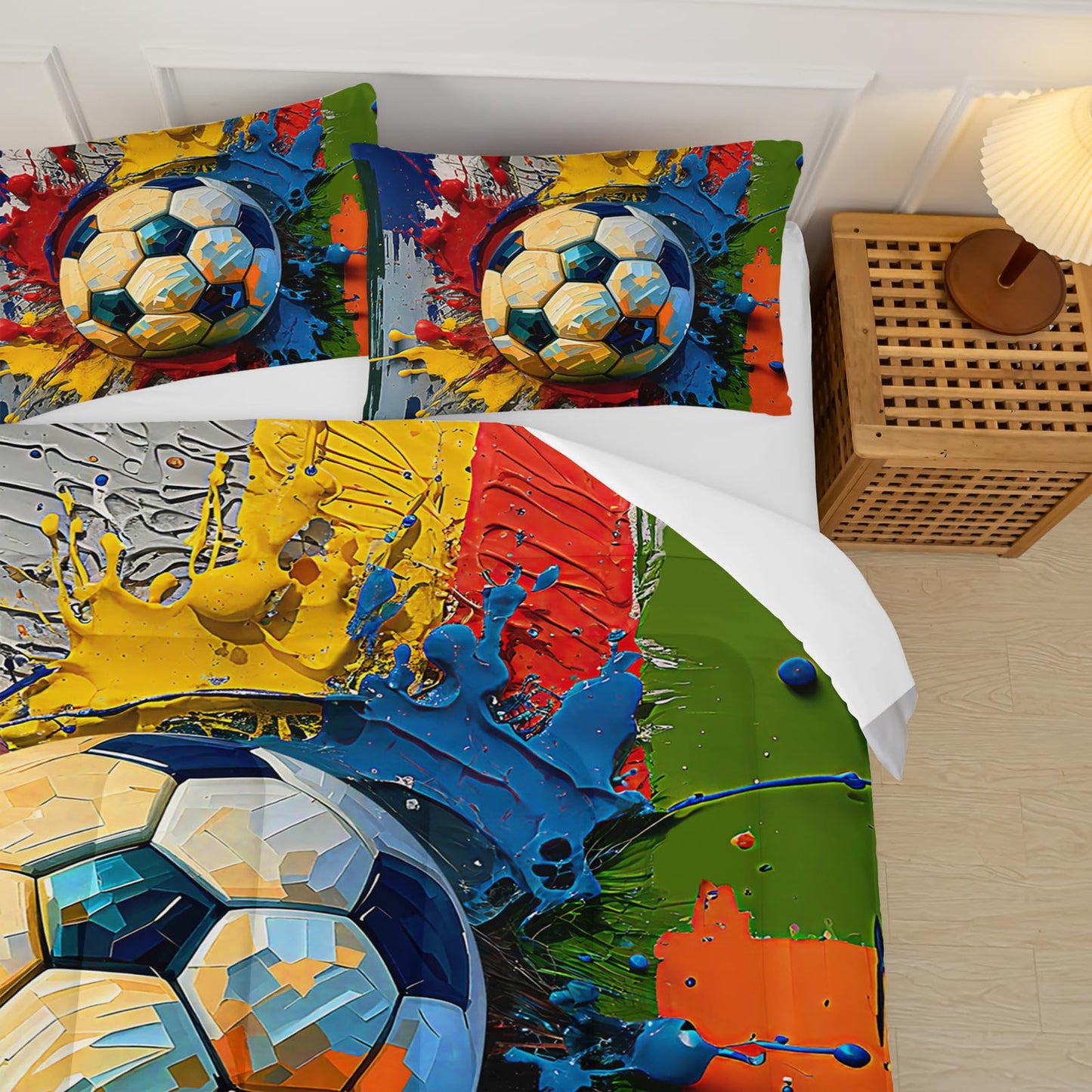 lneffble Twin Size Boys Comforter Set Soccer，Twin Size Kids Bedding Set Sports，with 1 Comforter with 2 Pillow Case