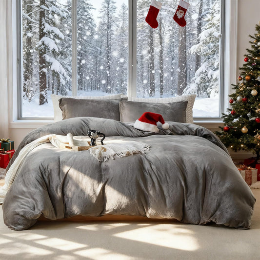 WARMDERN Khaki Velvet Duvet Cover Set Queen Size, Luxury Milk Velvet Bedding Duvet Cover with Zipper Closure, 3pcs Ultra Soft Duvet Covers for All Seasons, 90" x 90", Light Khaki