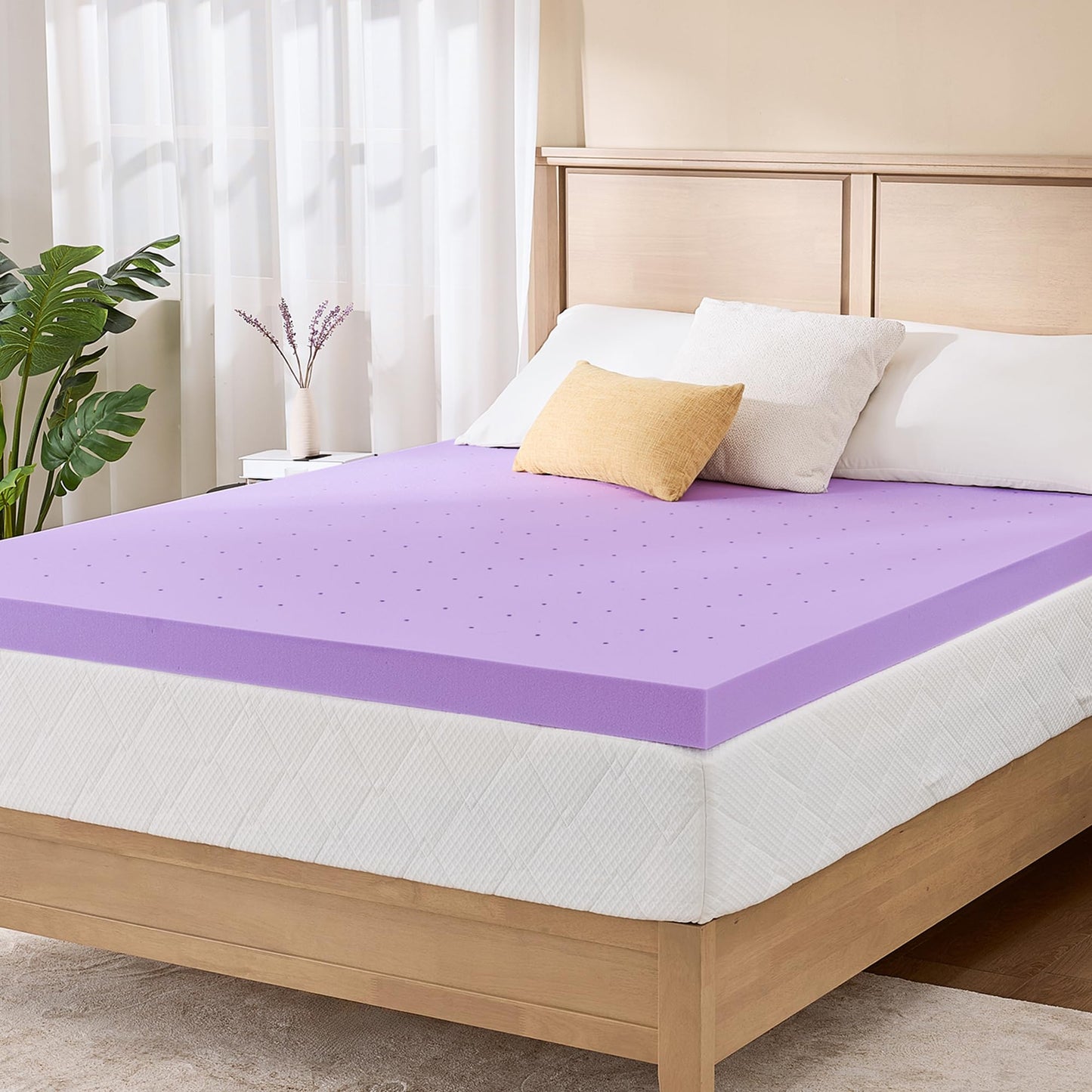 3 Inch Queen Lavender Infusion Memory Foam Mattress Topper for Relaxing Sleep, Ventilated & Pressure Relieving, CertiPUR-US Certified, Medium Firm Topper in a Box, Queen Size, 60"x80"