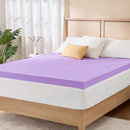 3 Inch Queen Lavender Infusion Memory Foam Mattress Topper for Relaxing Sleep, Ventilated & Pressure Relieving, CertiPUR-US Certified, Medium Firm Topper in a Box, Queen Size, 60"x80"