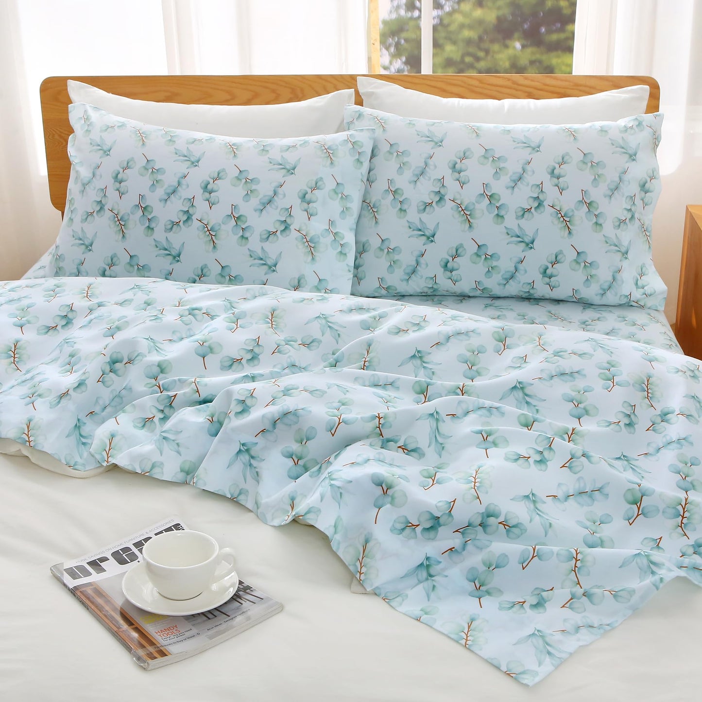 Viviland Full Bed Sheet Set - 4 Piece Double Brushed Microfiber Bedding - Deep Pocket Up to 15", Ultra Soft, Breathable & Wrinkle Resistant Skin-Friendly Cooling Sheets for Adult - Eucalyptus Dew(F)