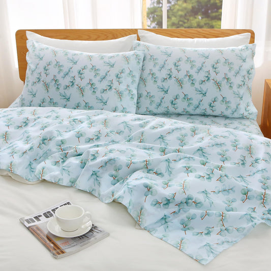 Viviland Full Bed Sheet Set - 4 Piece Double Brushed Microfiber Bedding - Deep Pocket Up to 15", Ultra Soft, Breathable & Wrinkle Resistant Skin-Friendly Cooling Sheets for Adult - Eucalyptus Dew(F)
