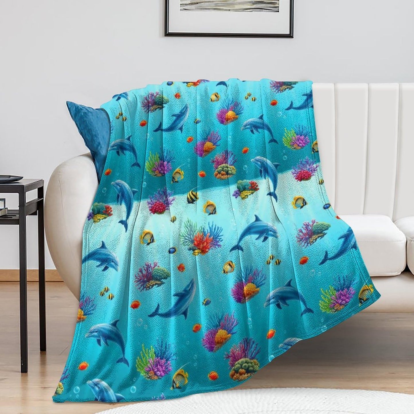 Cozy Warm Blanket, Fashion Home Decor Soft Throw Blanket for Bed, Sofa and Couch Compatible with Sea Dolphin Underwater