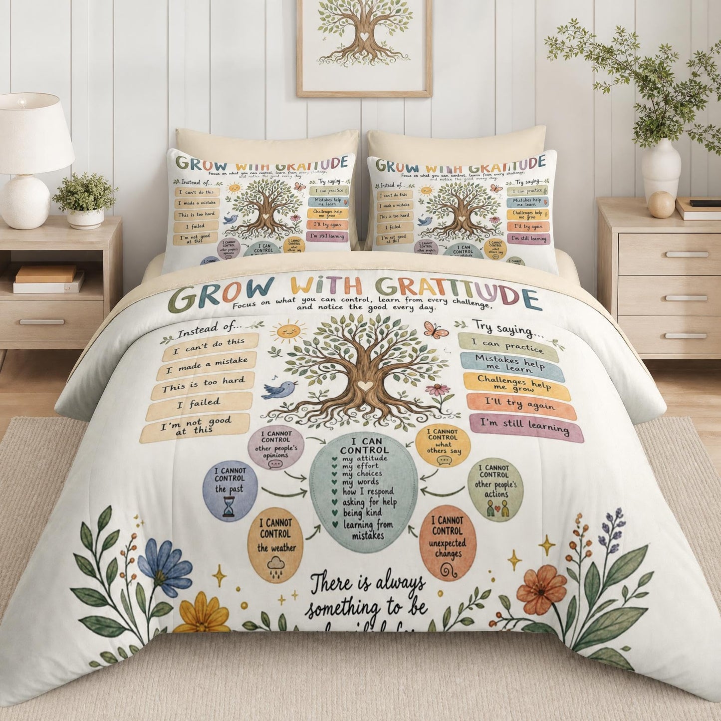 Boewywh Comforter Set Twin Size Classroom Motivational Inspirational 7 Pcs, Bedding for Kids and Adults, Bed Sheet Sets with Fitted Sheet 2 Pillowcases & 2 Shams for Bedroom Bed Decor