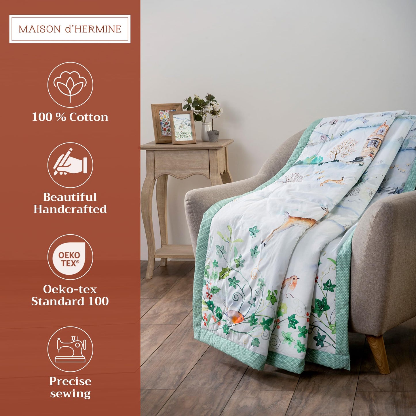 Maison d' Hermine Throw Blanket for Couch Lightweight Soft Warm Breathable Cotton Throw Blankets for Bed Girls Boys Women Men Gift Sofa Travel Living Room Spring Summer (Snowy World, 60" X 80")