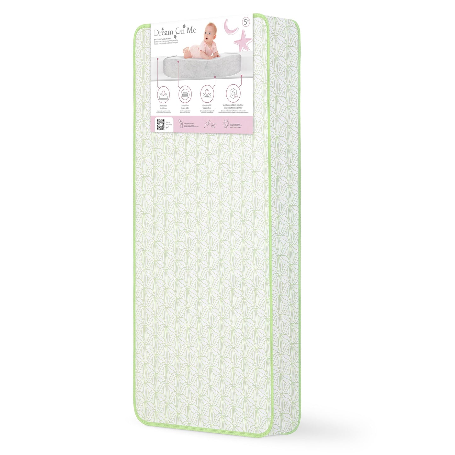 Dream On Me Meadow Firm Fiber Crib & Toddler Mattress – Willow Green, Waterproof Vinyl Cover, GREENGUARD Gold & BSA Certified, Made in USA, Fits Full Size Cribs & Toddler Beds