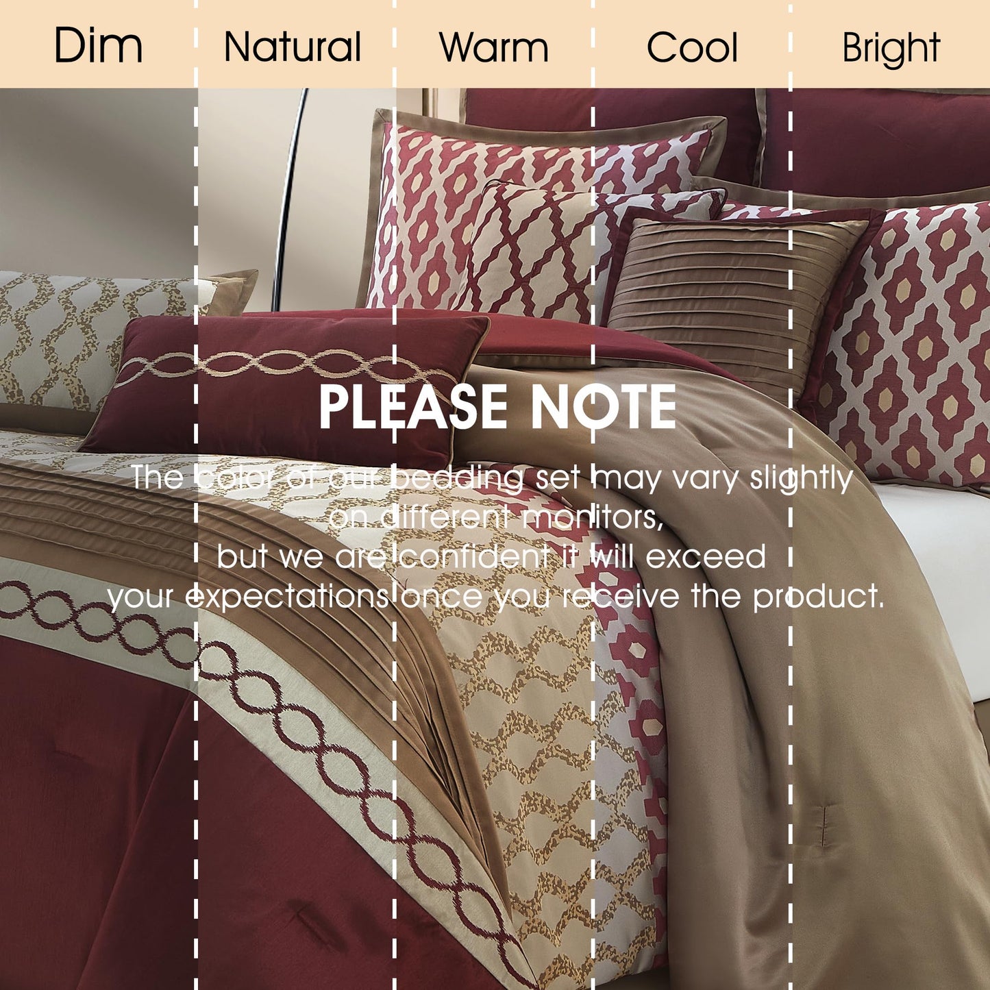 LANCO MODERN LIFESTYLE Queen Comforter Set, Burgundy, 10 Piece Bed in a Bag for All Seasons, Luxury Extreme Comfort Bedding Sets with Bedskirt, Pillow Shams, Euro Shams and Decor Pillows